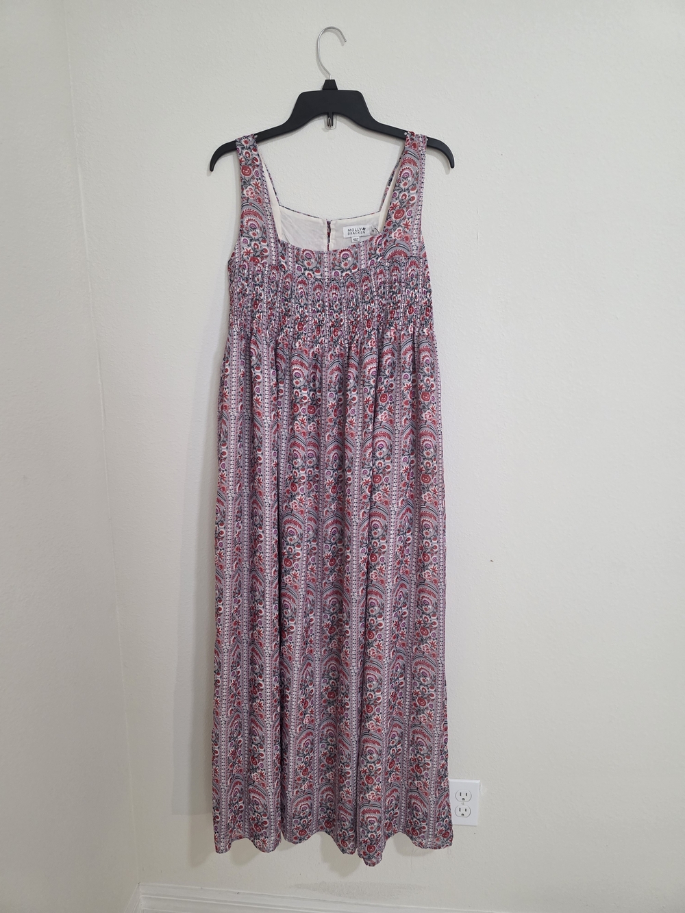 Molly Bracken Pink and Purple Paisley Smocked Maxi Dress